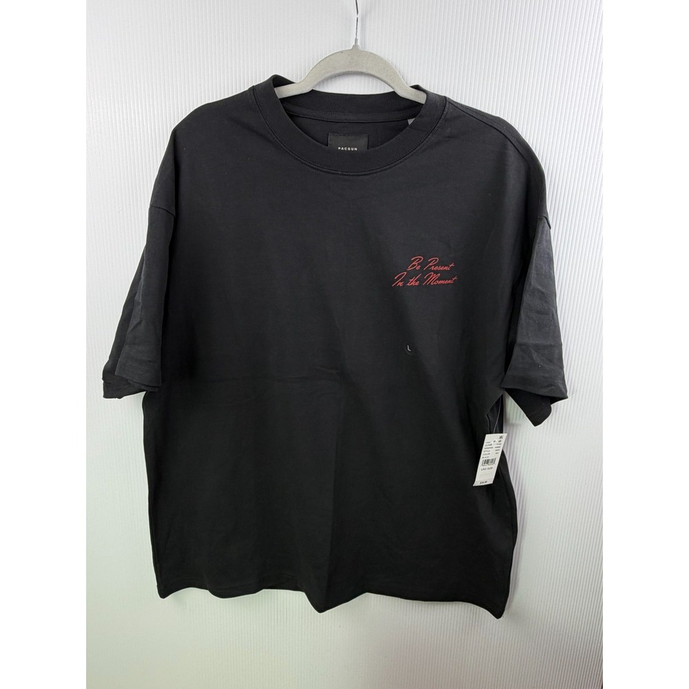 PacSun Mens Large Black Be Present In The Moment Oversized Graphic T-Shirt